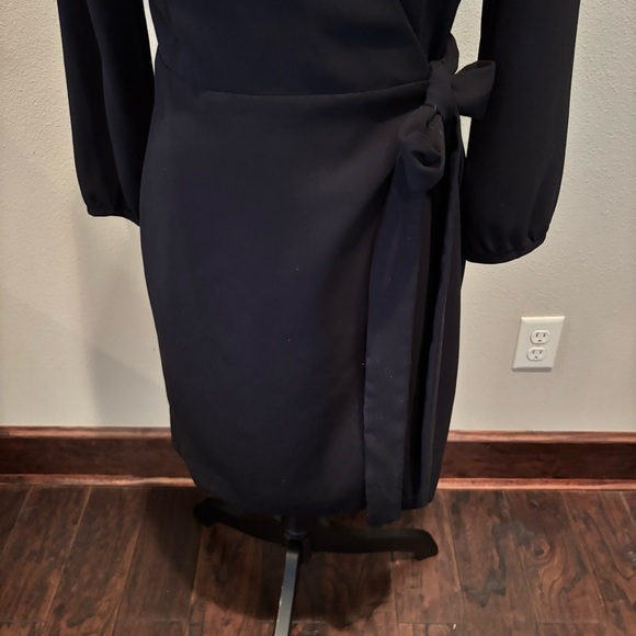 J. Crew Black Classic Wrap Dress, size 2, Closet Staple LBD Office Church Event - Picture 3 of 14